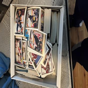 box of vintage hockey cards