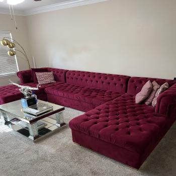 suede red couch