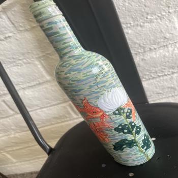 recycled wine bottle; fish 