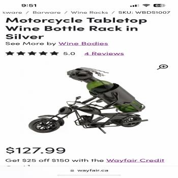 silver motorcycle wine rack 