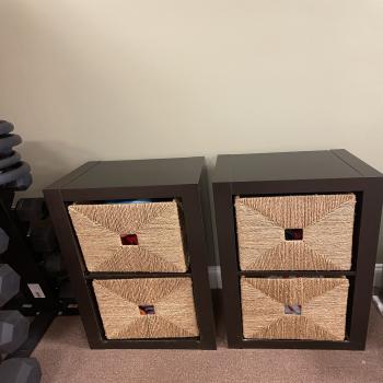 cube shelves with bins 